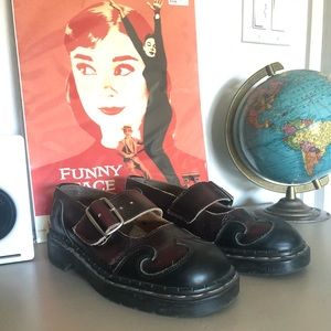 Vintage Made in England, TredAir burgundy and black Mary Janes